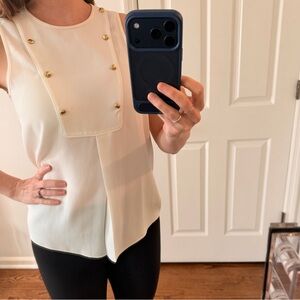 Tibi Cream Top with Gold Button Details